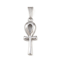 Нержавеющая Сталь Цвет 304 подвески из нержавеющей стали, Анк крест, цвет нержавеющей стали, 25x9x3.5 мм, отверстие : 7x3 мм