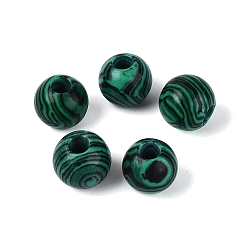 Malachite Synthetic Malachite European Beads, Smooth Round, Large Hole Beads, 13.5~14x12~13mm, Hole: 5mm