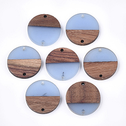 Васильковый Соединители из смолы и ореха, плоско-круглые, васильковый, 24.5~25x2.5~4.5 мм, отверстие : 2 мм