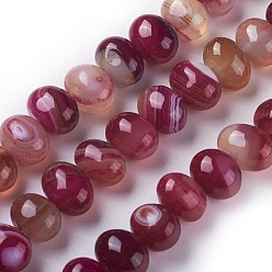 Fuchsia Dyed Natural Banded Agate Beads Strands, Oval, Fuchsia, 11~12x8.5~9.5mm, Hole: 1.2mm, about 41pcs/strand, 14.6 inch(37.1cm)