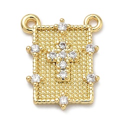 Настоящее золото 18K Латунные микро проложить кубического циркония подвески, прямоугольник с поперечными прелести, без кадмия и без свинца, стойки покрытие, долговечный, реальный 18 k позолоченный, 18.5x15x2.5 мм, отверстие : 1.4 мм