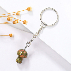 Унакит Брелок для ключей из натурального гриба унакита, с железной фурнитурой, 9 см