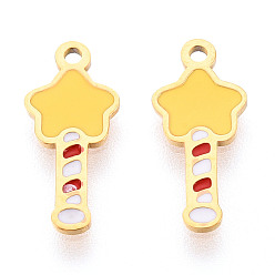 Золотистый 304 из нержавеющей стали шармы эмали, ионное покрытие (ip), звезда волшебная палочка очарование, реальный 14 k позолоченный, золотые, 14x6x0.9 мм, отверстие : 1 мм
