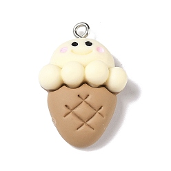 Ice Cream Непрозрачные подвески смолы, мультяшные подвески с железными петлями с платиновым покрытием, мороженое, 28x19x9.5 мм, отверстие : 2 мм