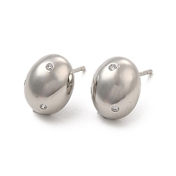 Прозрачный Овальные серьги-гвоздики из кубического циркония, платиновые латунные украшения для женщин, без кадмия и без свинца, прозрачные, 12x10 мм, штифты : 0.9 мм