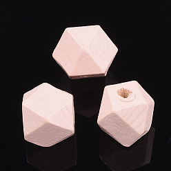 Pink Painted Natural Wood Beads, Polyhedron, Pink, 13x13x10~10.5mm, Hole: 2.5mm