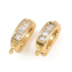Настоящее золото 18K Овальные латунные застежки с микропаве из прозрачного кубического циркония, стойки покрытие, долговечный, без свинца и без кадмия, реальный 18 k позолоченный, 10.5x6.5x3 мм, отверстие : 1.2 мм