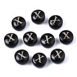 Letter X Бусины лэмпворк , с позолоченными элементами из травленой латуни, плоско-круглые с алфавитами , letter.x, 8x5 мм, отверстие : 0.8 мм