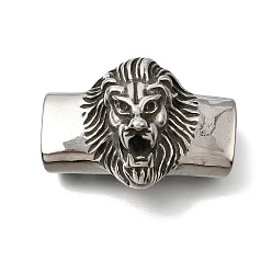 Лев 304 из нержавеющей стали слайд прелести, для изготовления кожаных браслетов, прямоугольные, античное серебро, лев, 38.5x27x17.5 мм, отверстие : 13x6.5 мм