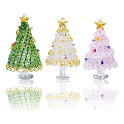 Mixed Color 3Pcs 3 Styles Glass Christmas Tree Display Decorations, for Home Office Decoration, Mixed Color, 76~81x43~50mm, 1pc/style