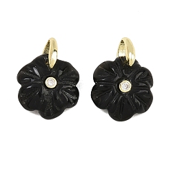 Obsidian Natural Obsidian Pendants, Flower Charms with Brass Micro Pave Cubic Zirconia Findings, Golden, 16.5~17x15~16x4.5~5.5mm, Hole: 4.4x4mm