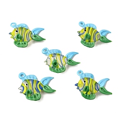 Зеленый Подвески лэмпворк ручной работы, рыба, зелёные, 39~42x44~46x18~21 мм, отверстие : 2.5~3.5 мм