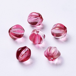 Deep Pink Transparent Glass Beads, with Glitter Powder, Pumpkin, Deep Pink, 10.5mm, Hole: 1mm