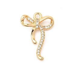 Настоящее золото 18K Латунные микро проложить кубического циркония подвески, бантом прелести, без никеля , реальный 18 k позолоченный, 21x14x4 мм, отверстие : 1.6 мм