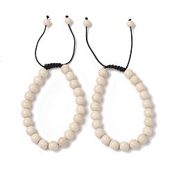 Ископаемое 8Мм круглые браслеты из натуральных ископаемых плетеных бусин, регулируемые браслеты из нейлонового шнура для женщин и мужчин, внутренний диаметр: 1-7/8~2-7/8 дюйм (4.9~7.3 см)