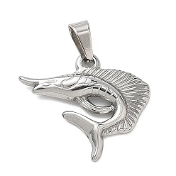 Stainless Steel Color 304 Stainless Steel Pendants, with 201  Stainless Steel Ice Pick Pinch Bails, Fish Charms, Stainless Steel Color, 19x21x3mm, Hole: 6x3mm.