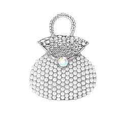Платина Броши из сплава handtasche со стразами для одежды рюкзака, с имитацией жемчужина бисера, платина, 53x40 мм