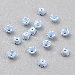 Светло-Голубой Колпачки из непрозрачной смолы, 5-лепестков цветка, Небесно-голубой, 4x2.5 мм, отверстие : 0.8 мм