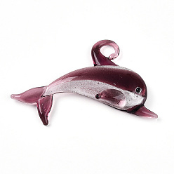 Фиолетовый Большие подвески, лэмпворк, ручная работа , прелести дельфинов, фиолетовые, 45~47x64~67x9~10 мм, отверстие : 6~7x5~6 мм