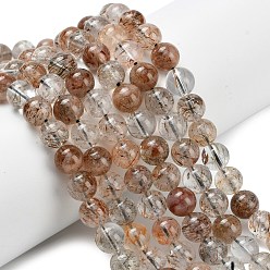 Rutilated Кварц Нити бусин из рутилированного кварца из натурального черного золота, круглые, круглые, 8~9 мм, отверстие : 0.8 мм, около 47 шт / нитка, 15.51 дюйм (39.4 см)