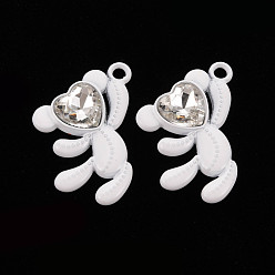White Spray Painted Alloy Rhinestone Pendants, Cadmium Free & Lead Free, Bear Charms, White, 26.5x21.5x4.5mm, Hole: 2mm