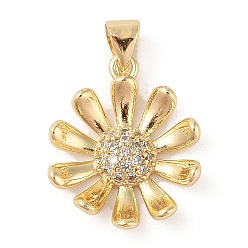 Настоящее золото 18K Латунные микропаве прозрачные подвески с фианитом, с целью перехода в кольце, цветок, реальный 18 k позолоченный, 20x16x4 мм, отверстие : 4x4 мм
