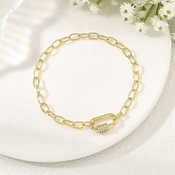 Golden Messing Büroklammer Kette Armbänder, mit Messing Micro Pave Zirkonia Schraube Karabiner Schloss Charms, golden, 7.48 Zoll (19 cm)