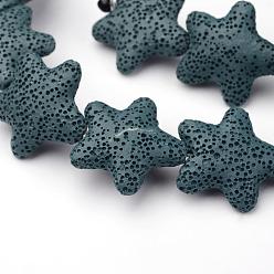 Кадет Синий Бусы из натуральной лавы, морская звезда / морские звезды, окрашенные, кадетский синий, 24~25x7~8 мм, отверстие : 1 мм, около 18 шт / нитка, 15 дюйм