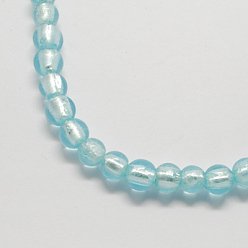 Sky Blue Handmade Silver Foil Glass Beads, Round, Sky Blue, 7.5~8.5mm, Hole: 1mm