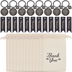 Black 12Pcs Stainless Steel Keychains, with 12Pcs Linen Cloth Packing Pouches & Paper Gift Tags, Black, 62mm
