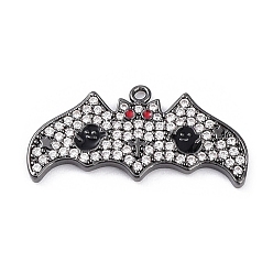 Gunmetal Rack Plating Brass Cubic Zirconia Pendants, Lead Free & Cadmium Free, Long-Lasting , Bat Charm, Gunmetal, 13.5x28.5x1.8mm, Hole: 1.2mm