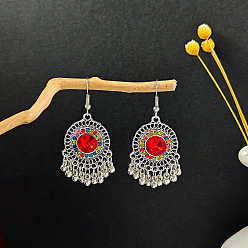 Красный Серьги-люстры из сплава в богемном стиле, украшения для женщин, платина, красные, 75x18 мм