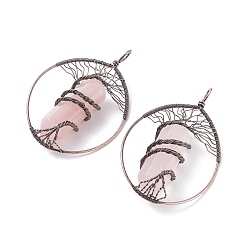 Rose Quartz Natural Rose Quartz Big Pendants, with Brass Findings, Teardrop, 69~71x49~51.5x15~18mm, Hole: 5x6mm