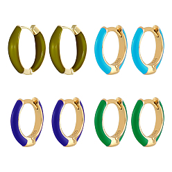(52) Непрозрачная лаванда 4 пары 4 цветные эмалевые серьги-кольца из сплава для женщин, разноцветные, 15~20x4.5 мм, 1 пара / цвет