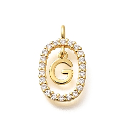 Letter G Латунные микро проложить кубического циркония подвески, без кадмия, без никеля и без свинца, реальный 18 k позолоченный, овал с подвесками в виде букв, Буква G, 18.5x11x3.5 мм, отверстие : 2x1.5 мм
