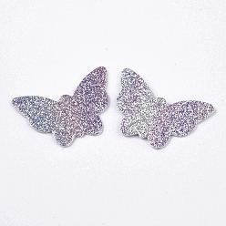 Prune Pendentifs en cuir pu, avec poudre scintillante double face, papillon, prune, 32.5x48x1.5~2mm, Trou: 2.5mm