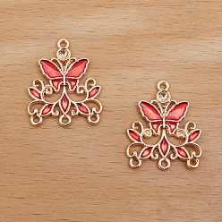 Красный Звенья компонентов люстры из сплава с эмалью, бабочка, красные, 20x24 мм