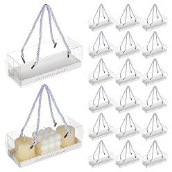 Белый Прямоугольные складные коробки для хранения из бумаги и пластика с ручкой из полиэстеровой веревки., белые, 185x65x65 мм