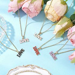 (52) Непрозрачная лаванда 5 шт. 5 цвета тематика день святого валентина сплав эмаль слово любовь кулон ожерелья, 304 женские ожерелья-цепочки из нержавеющей стали, золотые, разноцветные, 15.87 дюйм (40.3 см), 1 шт / цвет
