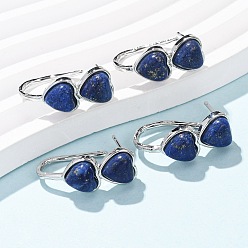 Ляпис-Лазурь Серьги-гвоздики в форме сердца из натурального лазурита ко Дню святого Валентина, с латунными застежками для сережек с гальваническим покрытием, платина, 26x10 мм