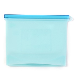 Бледно-бирюзовый Многоразовые пищевые силиконовые герметичные пакеты, для маринования еды и фруктов, хлопьев, дорожных принадлежностей, домашней кухни, бледные бирюзовая, 14.5x15.6~19x0.8~1.2 мм, отверстия: 0.85 cm