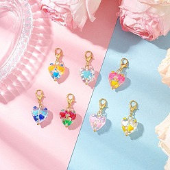 Золотой Подвеска в форме сердца из стеклянных эмалевых бусин ручной работы, с цинковым сплавом застежками омаров коготь, золотые, 31 мм