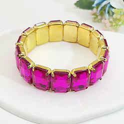 Фуксиновый Браслеты из латунных стеклянных бусин для женщин, прямоугольные, красно-фиолетовые, внутренний диаметр: 2-1/4 дюйм (5.6 см)