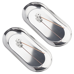 Platinum & Stainless Steel Color 2Pcs Stainless Steel Oval Jewelry Storage Trays for Rings, Necklaces, Earrings, with 2Pcs Hexagonal Alloy Incense Holder, Platinum & Stainless Steel Color, Tray: 18.1x8.5x1.4cm, Holder: 2x2.3x1cm