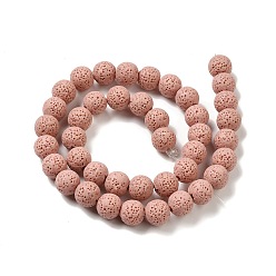 Light Coral Natural Lava Rock Bead Strands, Dyed, Round, Light Coral, 8mm, Hole: about 2mm, about 52pcs/strand, 15.5 inch