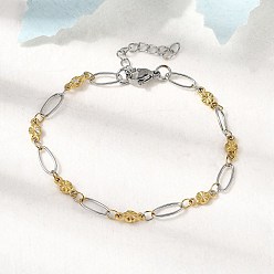 Золотой & Цвет Нержавеющей Стали 304 из нержавеющей стали ссылка браслеты, овальные украшения для женщин, плоско-круглые, ионное покрытие (ip), золотые и нержавеющая сталь цвет, 6-3/4 дюйм (17.2 см)