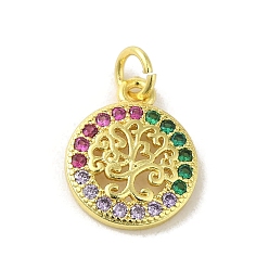 Разноцветный Латунные микро проложить кубического циркония прелести, без кадмия, без никеля и без свинца, реальный 18 k позолоченный, древо жизни прелести, красочный, 14.5x11.5x2 мм, отверстие : 3 мм