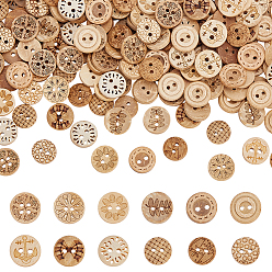 Mixed Shapes 240шт. 12 стили 4-отверстие кокосовые пуговицы, плоско-круглые, разнообразные, 11~13x2.5~3 мм, отверстие : 1.5~1.8 мм, 20 шт / стиль