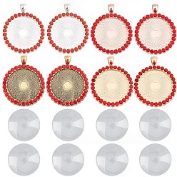 Светло-сиамский Поделки кулон решений, с плоскими круглыми подвесками из сплава со стразами и кабошонами из прозрачного стекла, Light Siam, лоток : 30 мм, 48x39x3.5 мм, отверстие : 4x7 мм, 8 шт / комплект