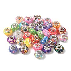 (52) Непрозрачная лаванда Прозрачные европейские бусины-рондель из смолы, с пайетками и латунными сердечниками платинового тона, бусины с большим отверстием, разноцветные, 14x8.5 мм, отверстие : 5 мм
